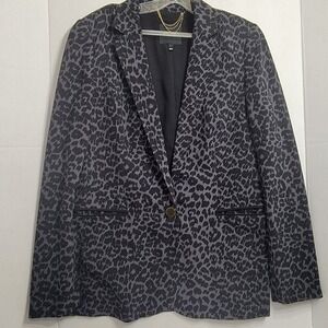 JUICY COUTURE  Y2K Vtg Leopard Gray Black Soft BLAZER JACKET‎ SZ L Gold Buttons